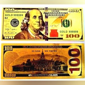 ☆L@@K☆Fabulous 24K Gold Plated New Style $100 Bill☆Sleeved☆Bullion☆